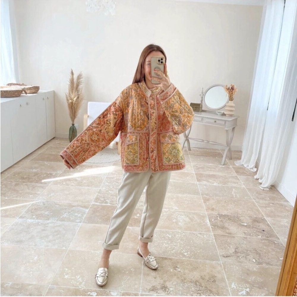 Zara Pink Quilted Jacquard Jacket